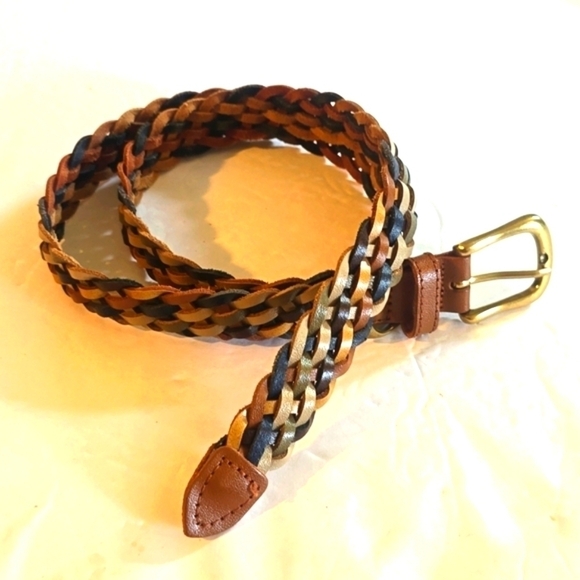 Womens Multi-Color Leather Woven Braided Belt Gold Buckle Sz.S/M main image 5